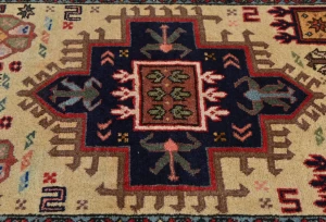 Vintage Cream Geometric 2'5X9'5 Ardabil Persian Runner Rug