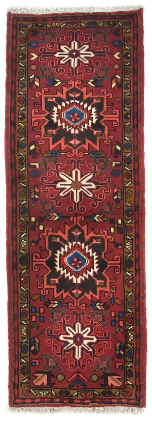 Vintage Red Geometric 2'3X6'2 Karajeh Persian Runner Rug