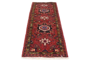 Vintage Red Geometric 2'3X6'2 Karajeh Persian Runner Rug
