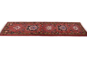 Vintage Red Geometric 2'3X6'2 Karajeh Persian Runner Rug