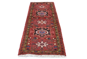 Vintage Red Geometric 2'3X6'2 Karajeh Persian Runner Rug