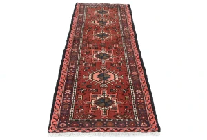 Vintage Bittersweet Red Geometric 2'3X6'6 Karajeh Persian Runner Rug
