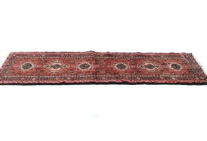 Vintage Bittersweet Red Geometric 2'3X6'6 Karajeh Persian Runner Rug