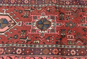 Vintage Bittersweet Red Geometric 2'3X6'6 Karajeh Persian Runner Rug