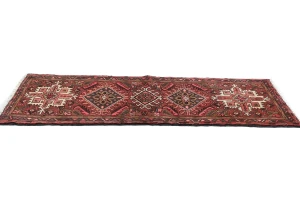 Vintage Red Geometric 2'4X6'8 Karajeh Persian Runner Rug