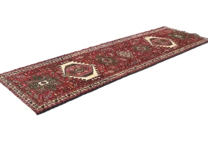 Vintage Red Geometric 3X8 Karajeh Persian Runner Rug