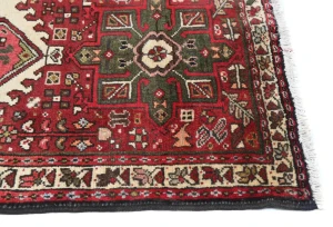 Vintage Red Geometric 3X8 Karajeh Persian Runner Rug