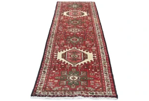 Vintage Red Geometric 3X8 Karajeh Persian Runner Rug