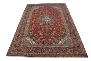 Vintage Red Traditional 10X15 Kashan Persian Rug