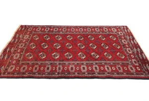Vintage Red Tribal 4'7X5'8 Turkoman Persian Oriental Rug