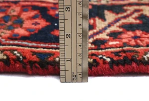 Vintage Red Geometric 3'8X11'5 Karajeh Persian Runner Rug