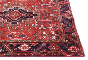 Vintage Red Geometric 3'8X11'5 Karajeh Persian Runner Rug