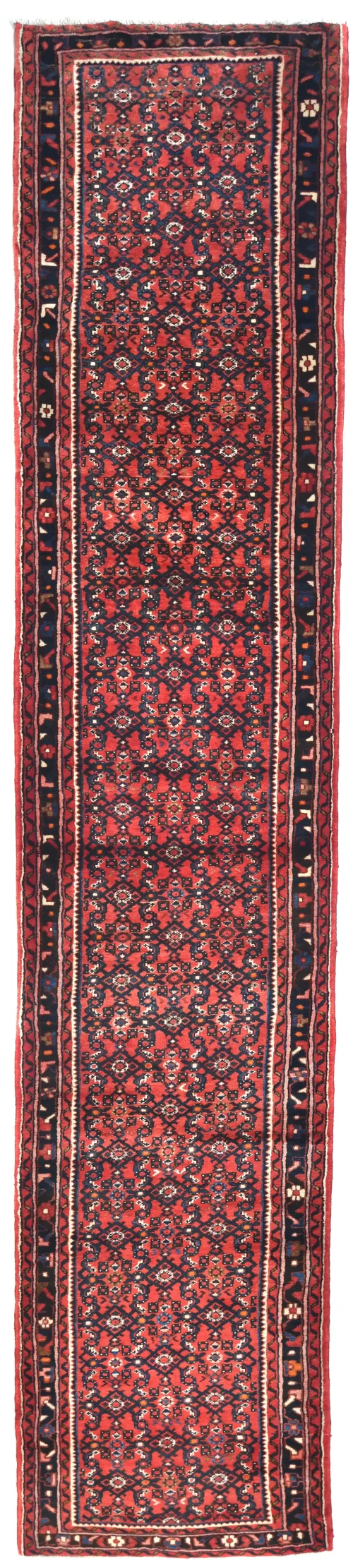 Vintage Red Tribal 3X16 Hamedan Persian Runner Rug