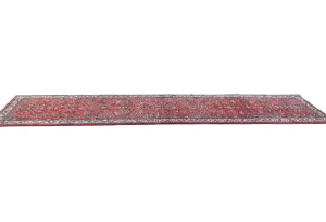 Vintage Red Floral 3X13 Sarough Persian Runner Rug