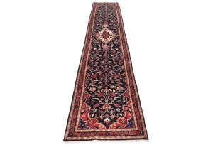 Vintage Dark Purple-navy Tribal 3X13 Hamedan Persian Runner Rug