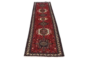 Vintage Red Geometric 2X8 Karajeh Persian Runner Rug