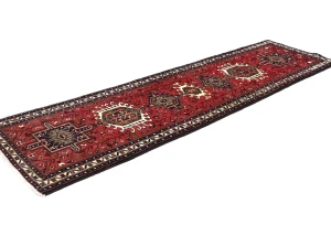 Vintage Red Geometric 2X8 Karajeh Persian Runner Rug
