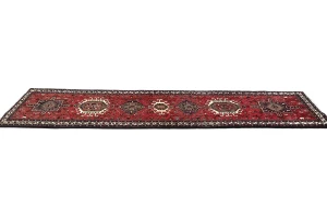 Vintage Red Geometric 2X8 Karajeh Persian Runner Rug