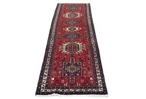 Vintage Red Geometric 2X8 Karajeh Persian Runner Rug