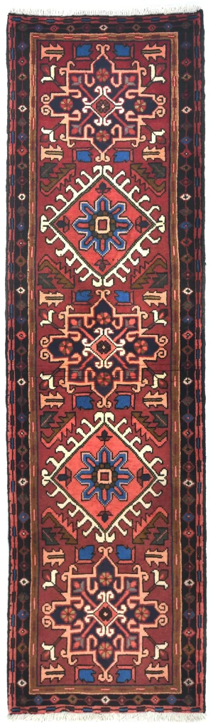 Vintage Red Geometric 2X7 Karajeh Persian Runner Rug