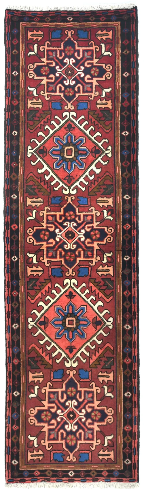 Vintage Red Geometric 2X7 Karajeh Persian Runner Rug