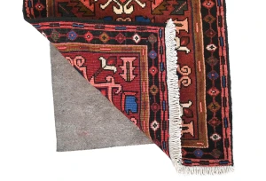 Vintage Red Geometric 2X7 Karajeh Persian Runner Rug