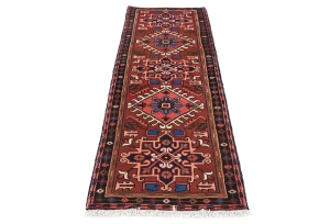 Vintage Red Geometric 2X7 Karajeh Persian Runner Rug