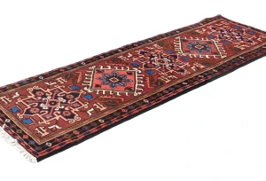 Vintage Red Geometric 2X7 Karajeh Persian Runner Rug