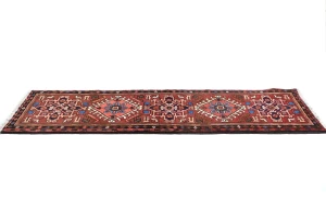 Vintage Red Geometric 2X7 Karajeh Persian Runner Rug