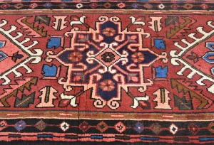 Vintage Red Geometric 2X7 Karajeh Persian Runner Rug