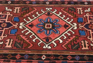 Vintage Red Geometric 2X7 Karajeh Persian Runner Rug