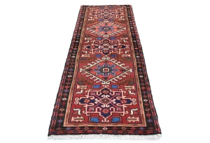 Vintage Red Geometric 2X7 Karajeh Persian Runner Rug