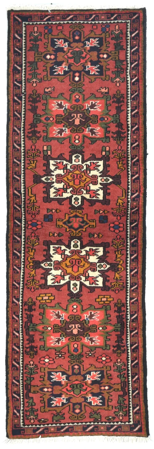Vintage Red Geometric 2X6 Karajeh Persian Runner Rug