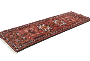 Vintage Red Geometric 2X6 Karajeh Persian Runner Rug