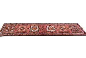 Vintage Red Geometric 2X6 Karajeh Persian Runner Rug
