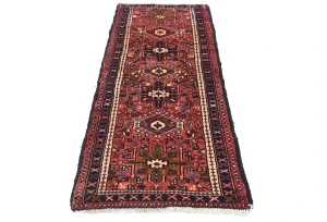Vintage Red Geometric 2X6 Karajeh Persian Runner Rug