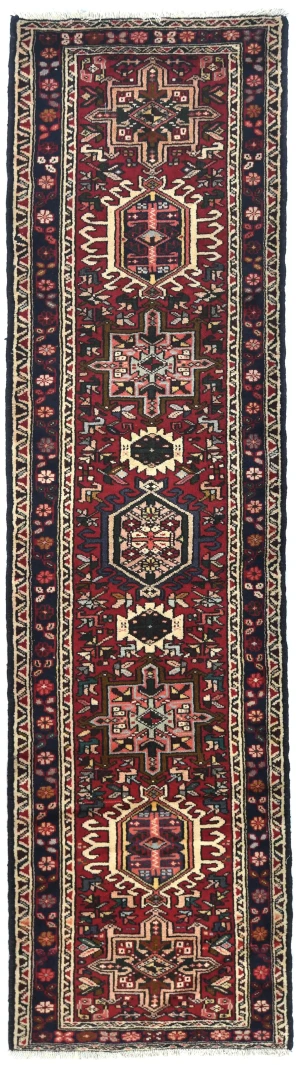 Vintage Red Tribal Geometric 2X9 Karajeh Persian Runner Rug