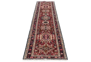 Vintage Red Tribal Geometric 2X9 Karajeh Persian Runner Rug