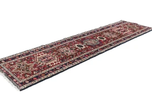 Vintage Red Tribal Geometric 2X9 Karajeh Persian Runner Rug