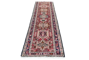 Vintage Red Tribal Geometric 2X9 Karajeh Persian Runner Rug