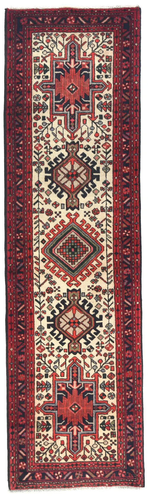 Vintage Cream Tribal 2'5X7'7 Hamedan Persian Runner Rug