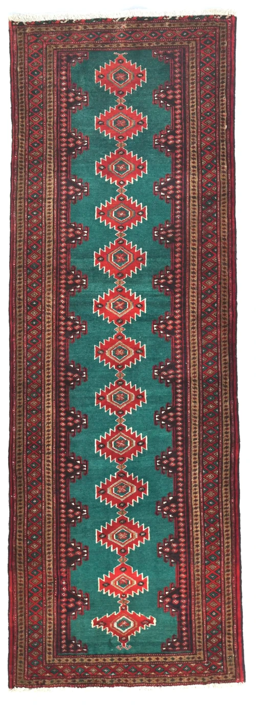 Vintage Green Tribal 2'7X6'5 Turkoman Persian Oriental Runner Rug