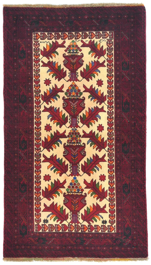 Vintage Red Tribal Geometric 3X5 Balouch Persian Rug