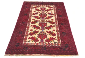 Vintage Red Tribal Geometric 3X5 Balouch Persian Rug