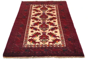 Vintage Red Tribal Geometric 3X5 Balouch Persian Rug