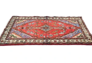 Vintage Red Geometric Tribal 3X5 Hamedan Persian Rug