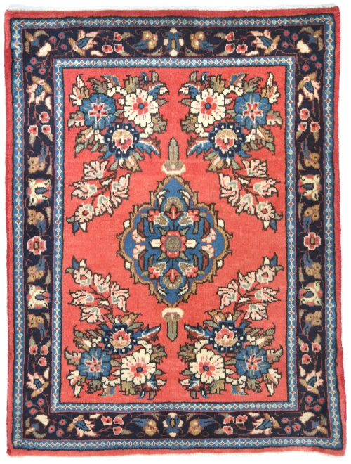Vintage Light Red Floral Tribal 2X3 Hamedan Persian Rug