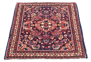 Vintage Purple-navy Floral 2'0X2'5 Kashan Persian Oriental Rug