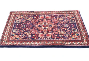 Vintage Purple-navy Floral 2'0X2'5 Kashan Persian Oriental Rug