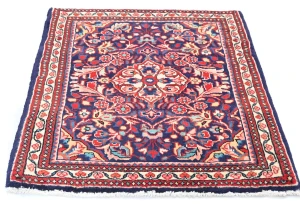 Vintage Purple-navy Floral 2'0X2'5 Kashan Persian Oriental Rug